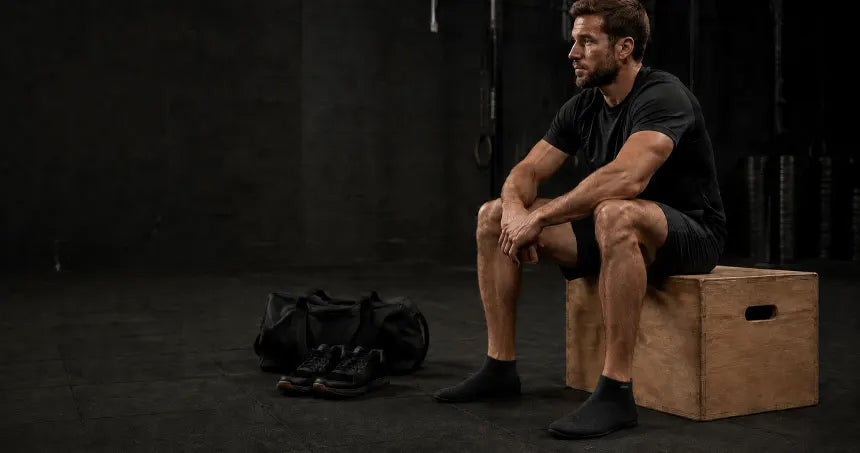 CrossFit athlete changing into COOPS after training