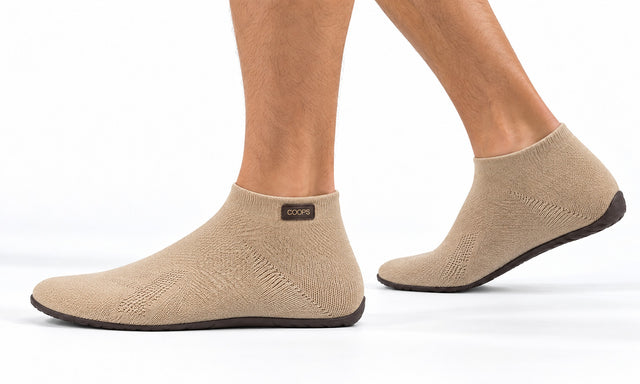 COOPS High Top in Sand, worn by a man, walking