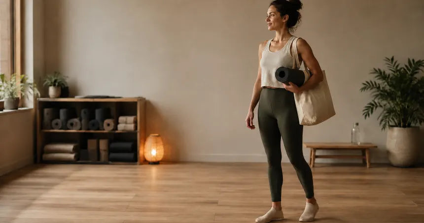 Persona con calzado de recuperación COOPS para yoga después de clase