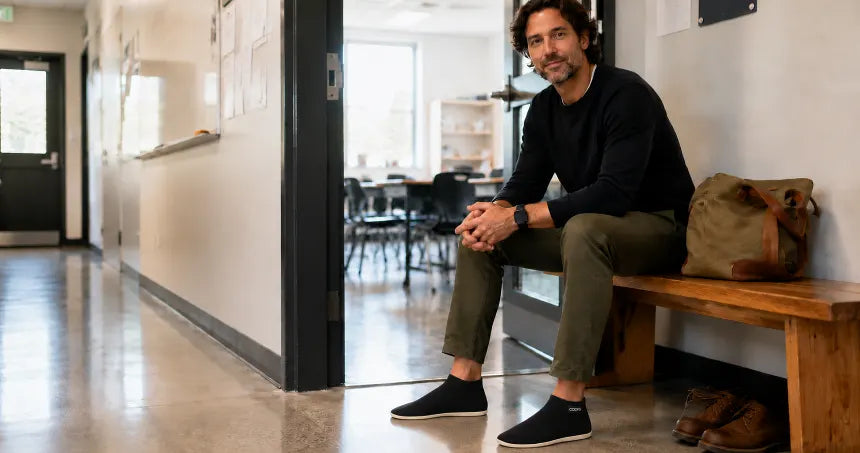 Teacher changing into COOPS after standing all day at school